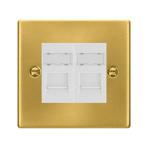 Front view of Click Deco Satin Brass Double Cat5e Data Socket