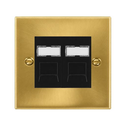 Front view of Click Deco Satin Brass Double Cat6 Data Socket
