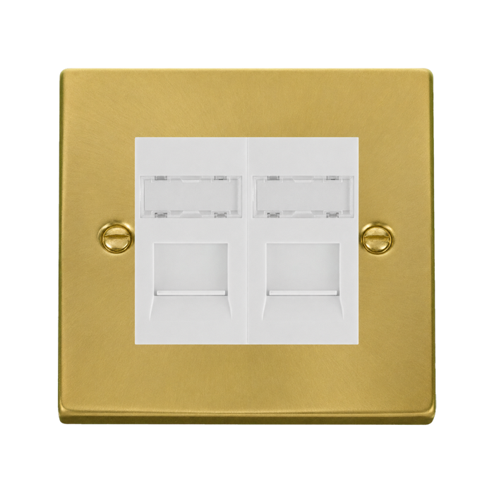 Click Deco Satin Brass Double Cat6 Data Socket VPSBRJ4562WH