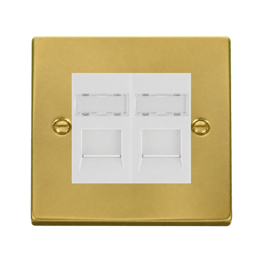 Front view of Click Deco Satin Brass Double Cat6 Data Socket