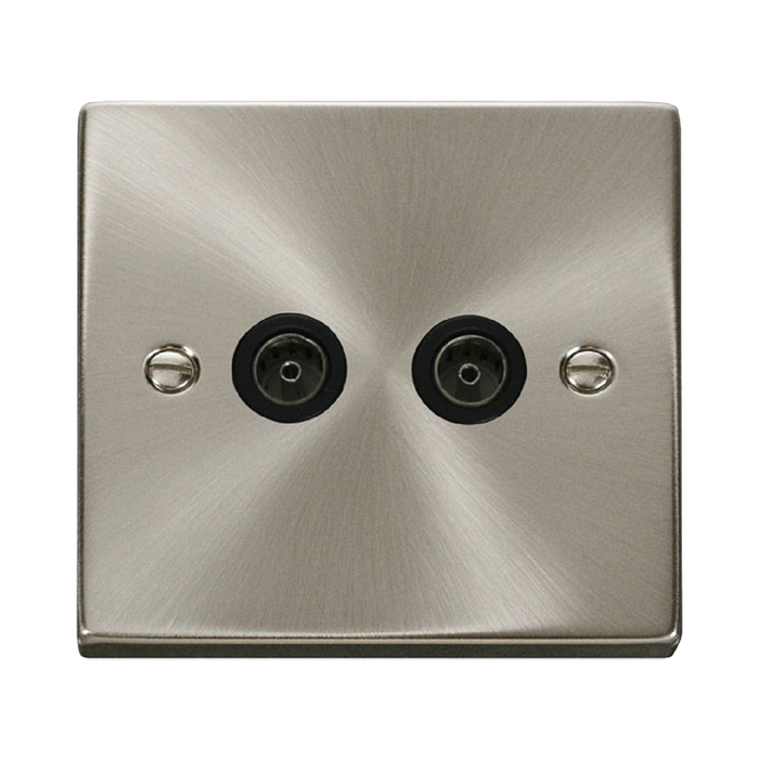 Click Deco Satin Chrome Double TV Socket VPSC066BK
