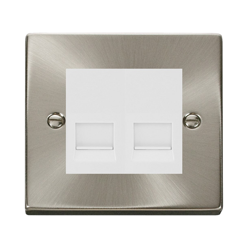Click Deco Satin Chrome Double Master Telephone Socket VPSC121MWH
