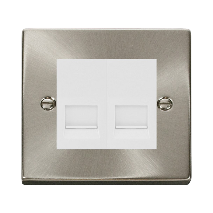 Click Deco Satin Chrome Double Master Telephone Socket VPSC121MWH