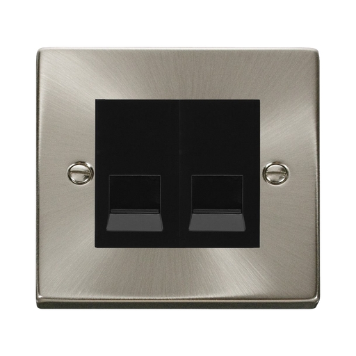 Click Deco Satin Chrome Double Slave Telephone Socket VPSC126MBK