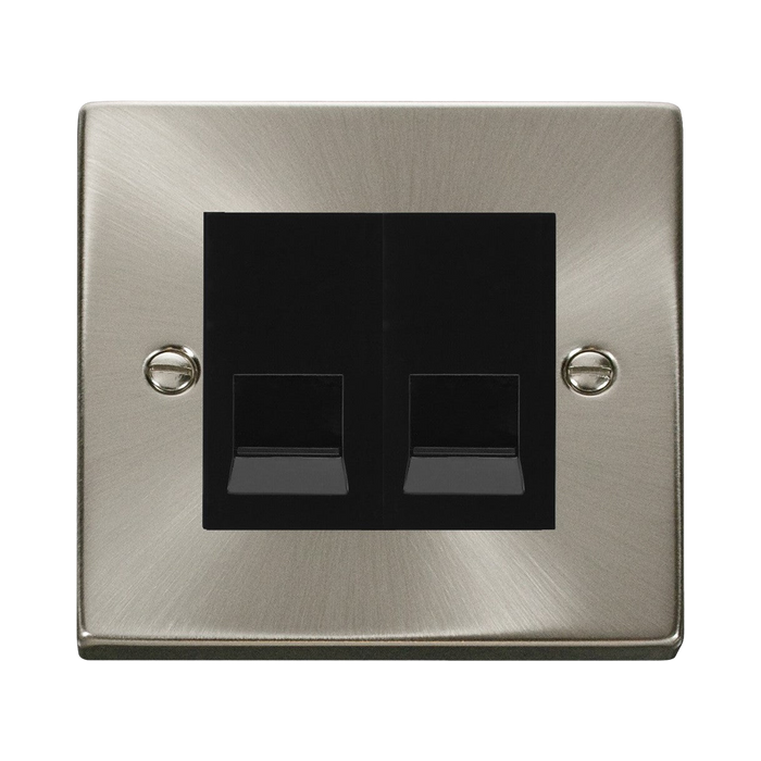 Click Deco Satin Chrome Double Slave Telephone Socket VPSC126MBK