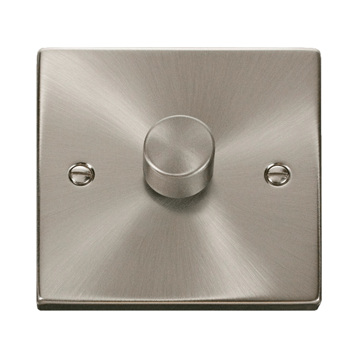 Front view of Click Deco Satin Chrome 1G LED Dimmer Switch