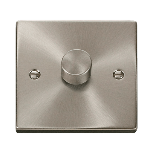 Front view of Click Deco Satin Chrome 1G LED Dimmer Switch