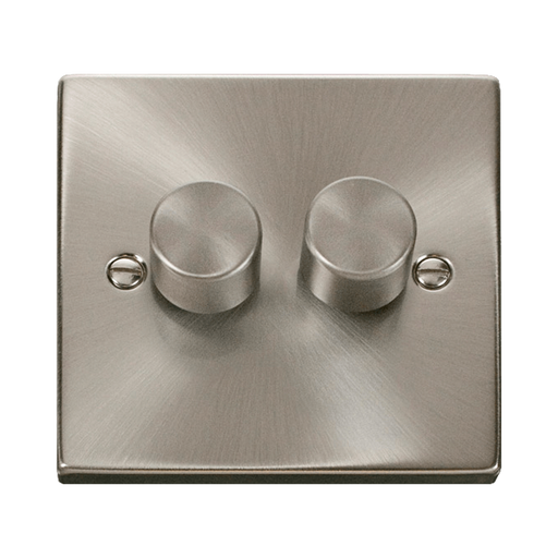 Front view of Click Deco Satin Chrome 2G LED Dimmer Switch