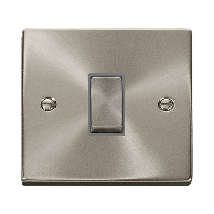Front view of Click Deco Satin Chrome 1G Light Switch