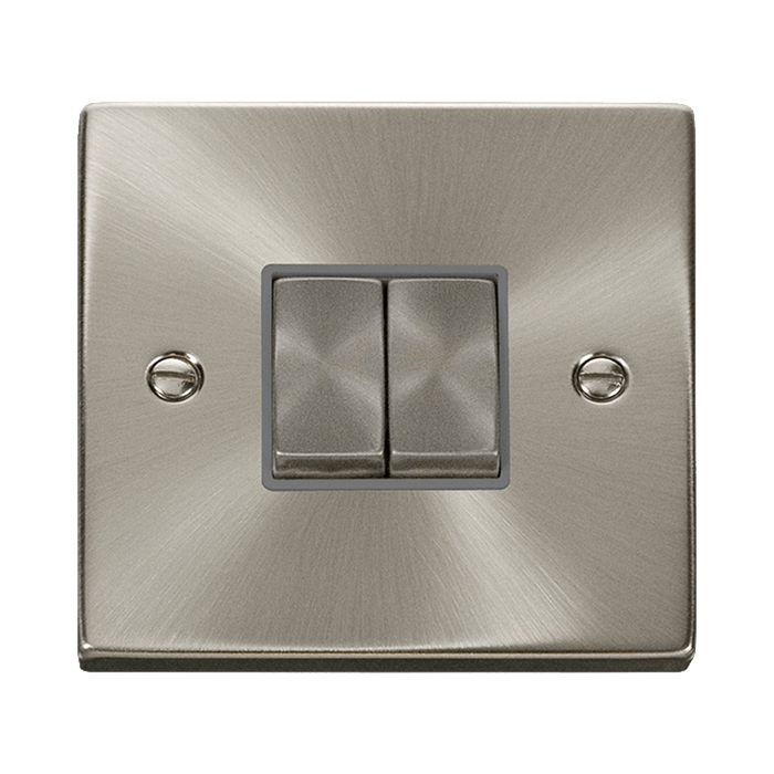 Front view of Click Deco Satin Chrome 2G Light Switch