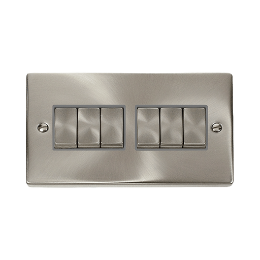 Front view of Click Deco Satin Chrome 6G Light Switch