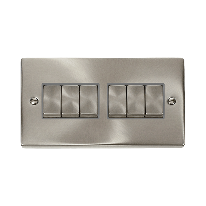 Front view of Click Deco Satin Chrome 6G Light Switch