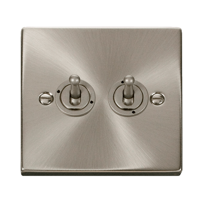 Front view of Click Deco Satin Chrome 2G Toggle Switch