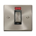 Front view of Click Deco Satin Chrome 45A Cooker Switch with Neon