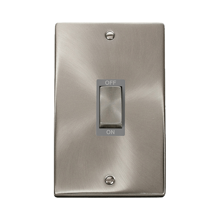 Front view of Click Deco Satin Chrome 45A Cooker Switch