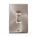 Front view of Click Deco Satin Chrome 45A Cooker Switch with Neon