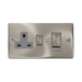 Front view of Click Deco Satin Chrome 45A Cooker Switch with 13A Socket