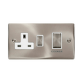 Front view of Click Deco Satin Chrome 45A Cooker Switch with 13A Socket