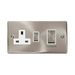 Front view of Click Deco Satin Chrome 45A Cooker Switch with 13A Socket