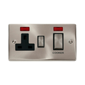 Front view of Click Deco Satin Chrome 45A Cooker Switch with 13A Socket