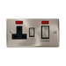 Front view of Click Deco Satin Chrome 45A Cooker Switch with 13A Socket