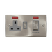 Front view of Click Deco Satin Chrome 45A Cooker Switch with 13A Socket