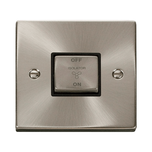 Front view of Click Deco Satin Chrome 10A Fan Isolator Switch