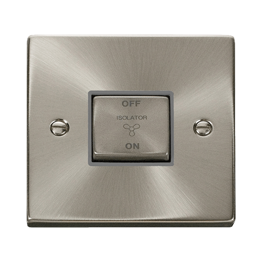 Front view of Click Deco Satin Chrome 10A Fan Isolator Switch