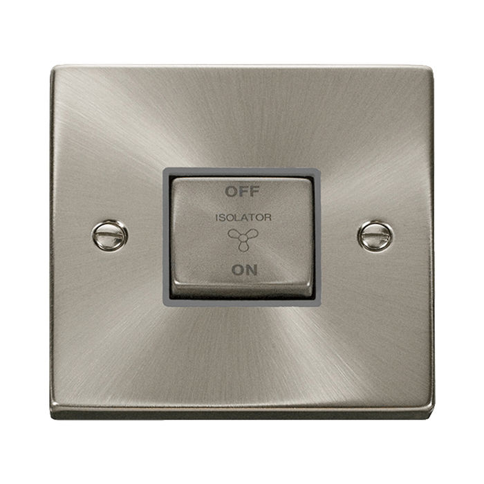 Front view of Click Deco Satin Chrome 10A Fan Isolator Switch