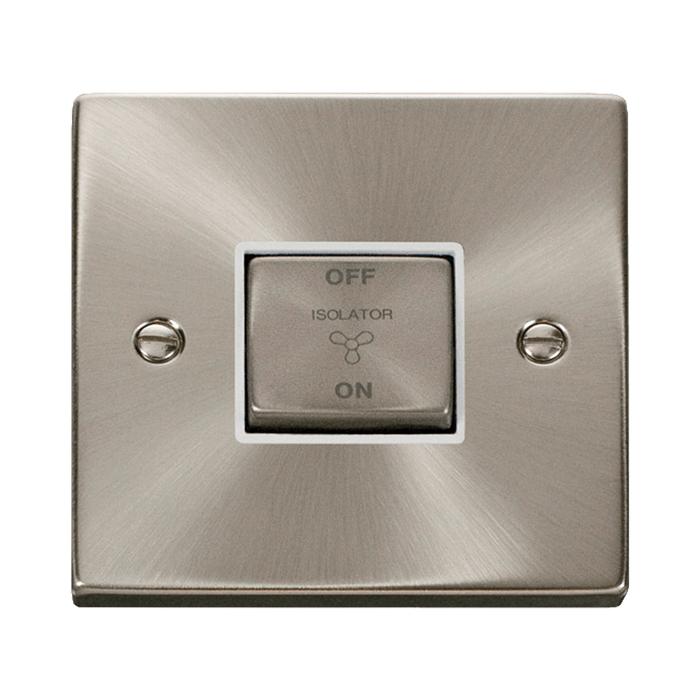 Front view of Click Deco Satin Chrome 10A Fan Isolator Switch