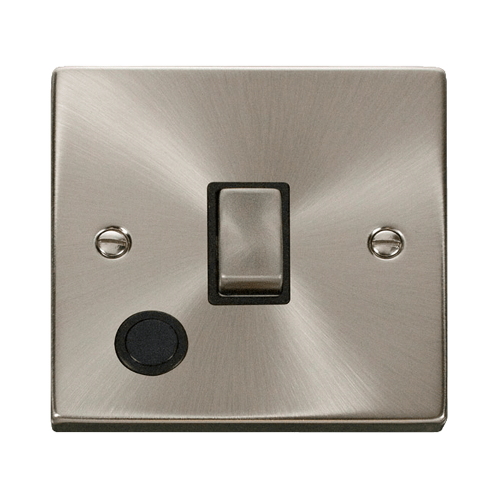 Front view of Click Deco Satin Chrome 20A Double Pole Switch with Flex