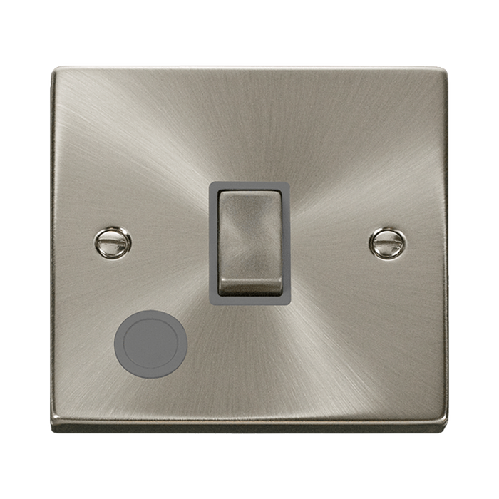 Front view of Click Deco Satin Chrome 20A Double Pole Switch with Flex