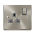 Front view of Click Deco Satin Chrome 13A Single Socket