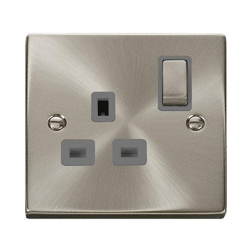 Front view of Click Deco Satin Chrome 13A Single Socket