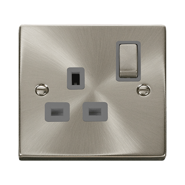 Front view of Click Deco Satin Chrome 13A Single Socket