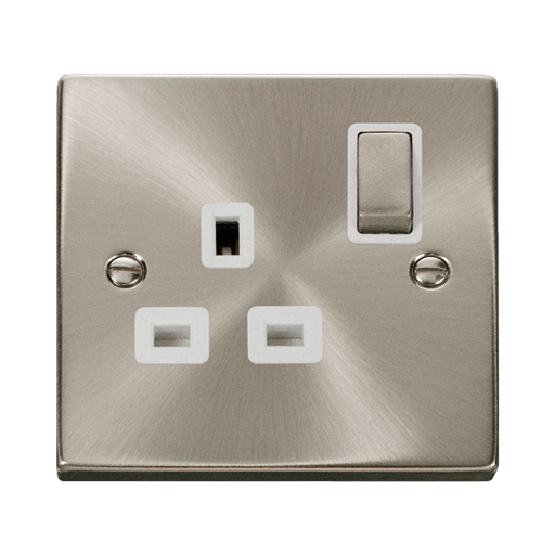 Front view of Click Deco Satin Chrome 13A Single Socket