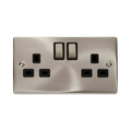 Front view of Click Deco Satin Chrome 13A Double Socket