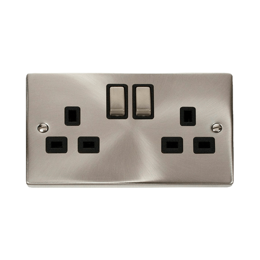 Front view of Click Deco Satin Chrome 13A Double Socket