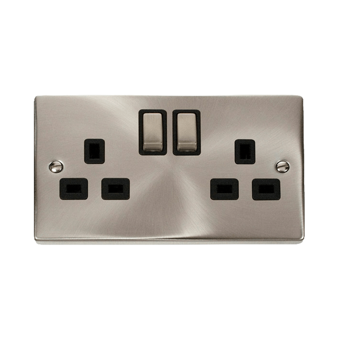 Front view of Click Deco Satin Chrome 13A Double Socket