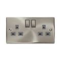 Front view of Click Deco Satin Chrome 13A Double Socket