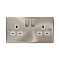 Front view of Click Deco Satin Chrome 13A Double Socket
