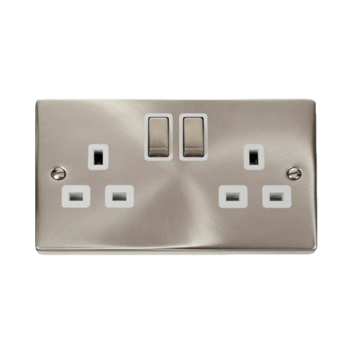 Front view of Click Deco Satin Chrome 13A Double Socket
