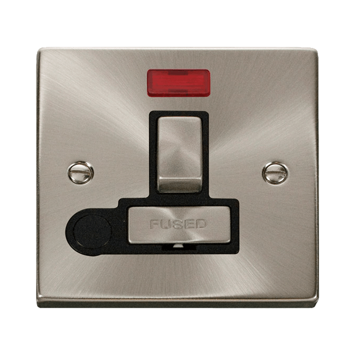 Front view of Click Deco Satin Chrome 13A Switched Spur with Flex and Neon