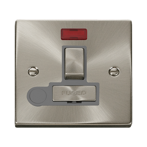 Front view of Click Deco Satin Chrome 13A Switched Spur with Flex and Neon