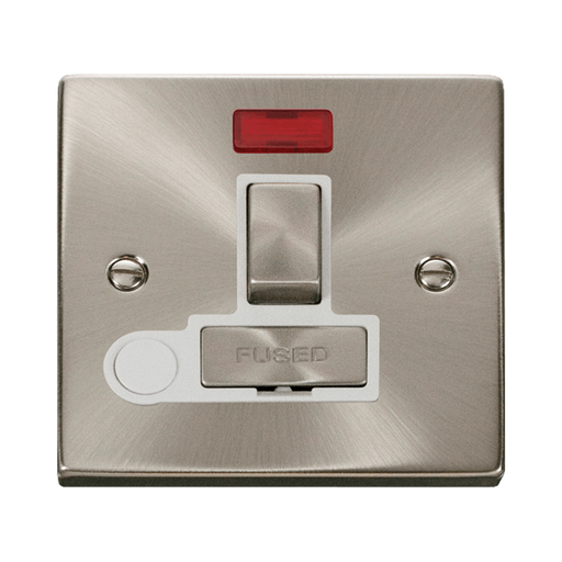 Front view of Click Deco Satin Chrome 13A Switched Spur with Flex and Neon