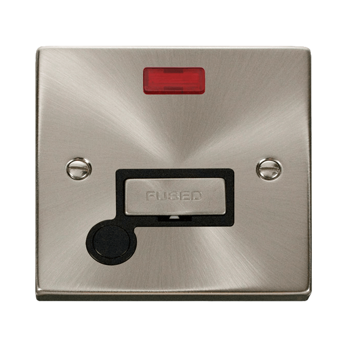 Front view of Click Deco Satin Chrome 13A Fused Connection Unit with Neon and Flex