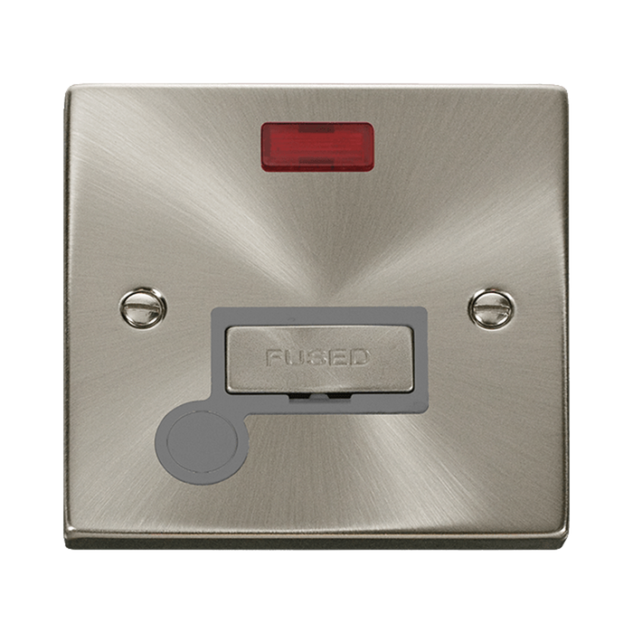 Front view of Click Deco Satin Chrome 13A Fused Connection Unit with Neon and Flex