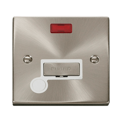 Front view of Click Deco Satin Chrome 13A Fused Connection Unit with Neon and Flex