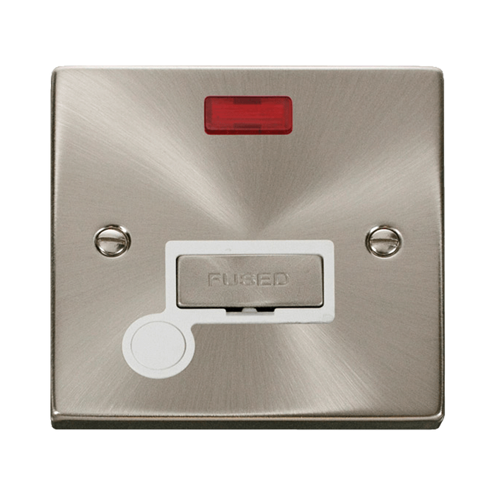 Front view of Click Deco Satin Chrome 13A Fused Connection Unit with Neon and Flex