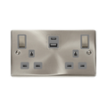Front view of Click Deco Satin Chrome 13A Double A+C USB Socket